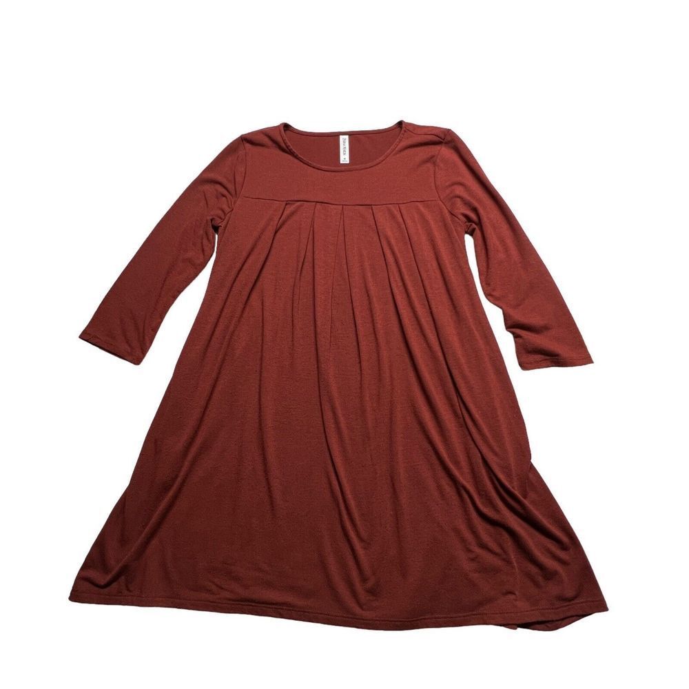 Zenana Premium Dress Womens‎ Medium Maroon Pullover 3/4 Sleeve Stretch Pockets